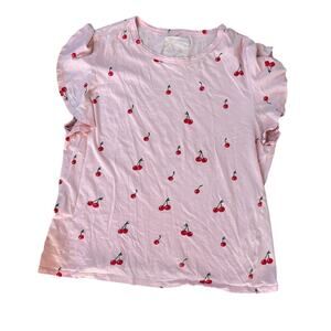Ban.do Cherry T-Shirt Pink Medium Ruffle Sleeve Cotton Fruit Tee  🍒